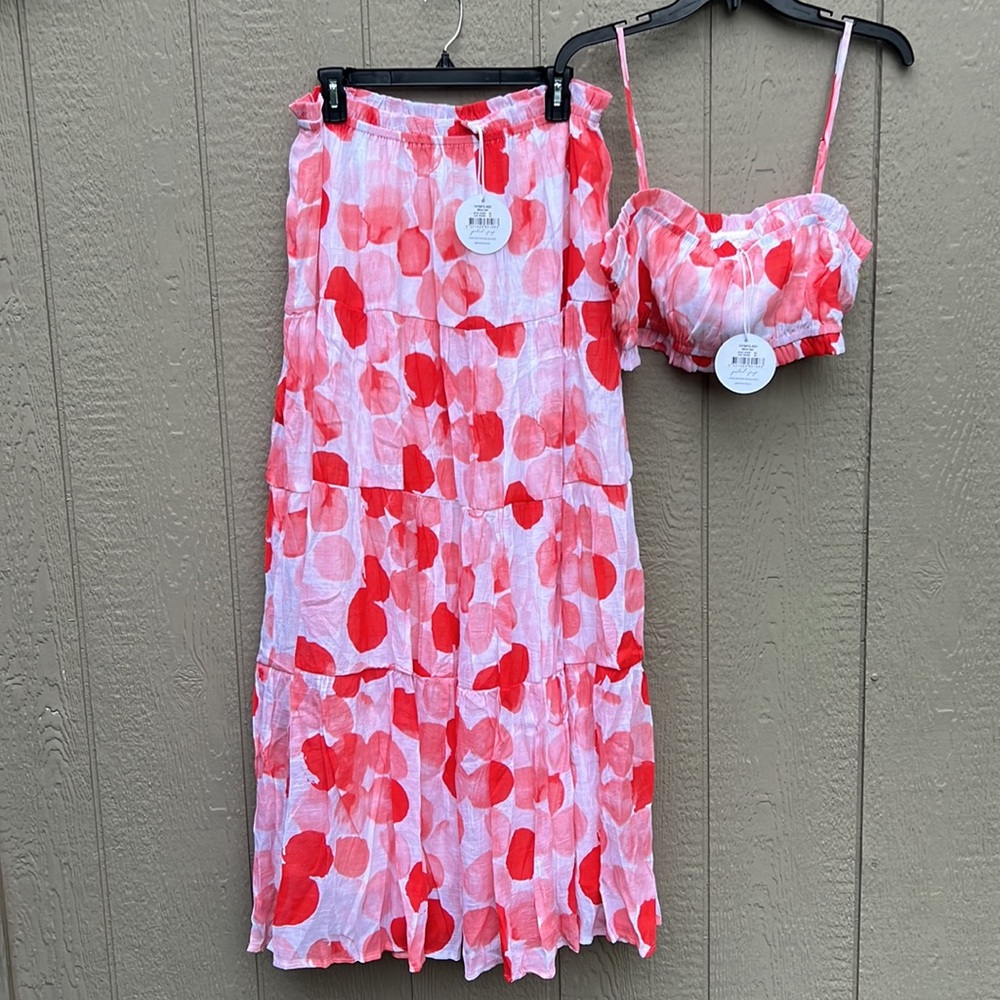 NWT Petal & Pup “Mimi” Crop Top and Maxi Skirt Set, XL, Red & White